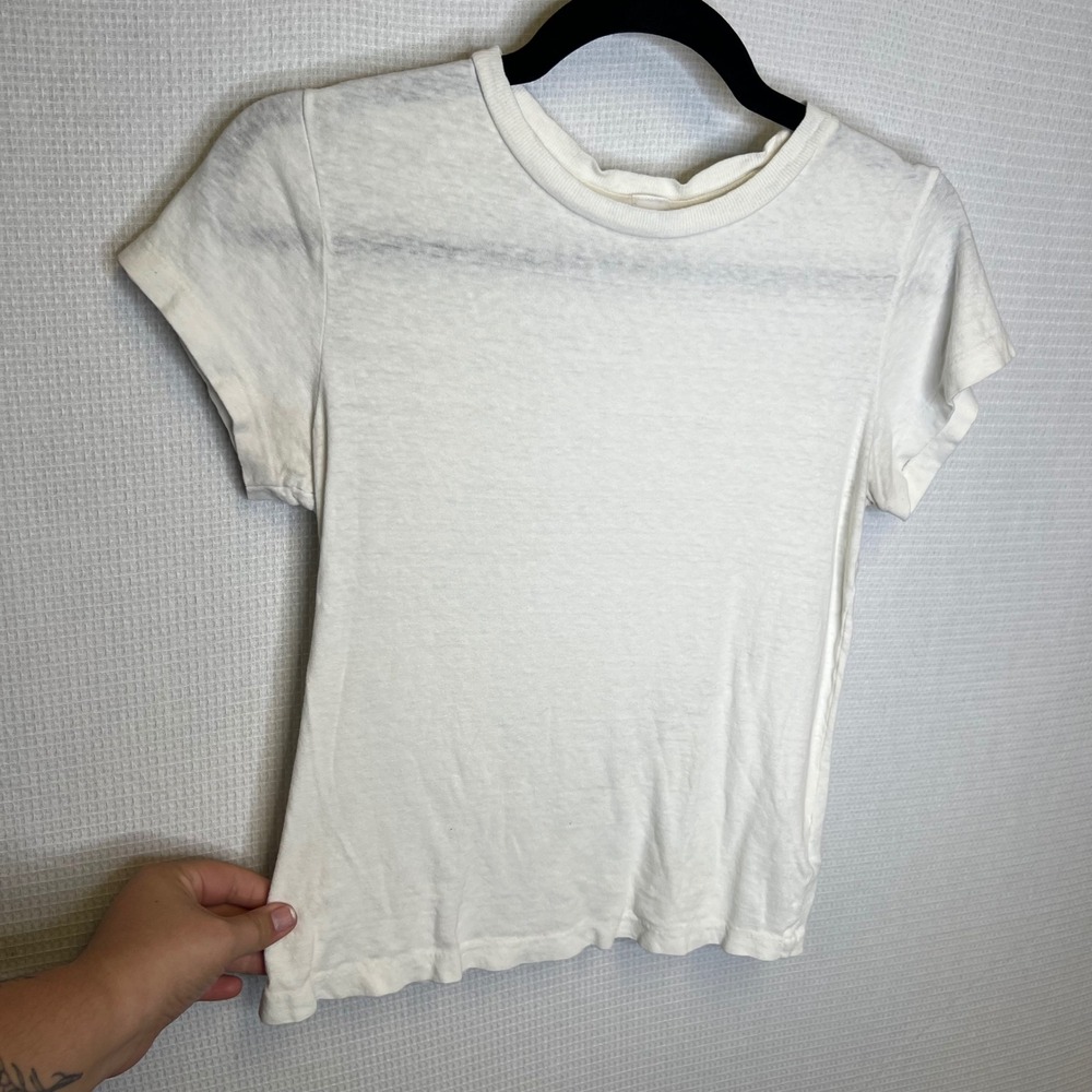 RE/DONE Hanes Womens White Cotton Short Sleeve Crewneck Slim Fit Tee 024-2WSL6 S
